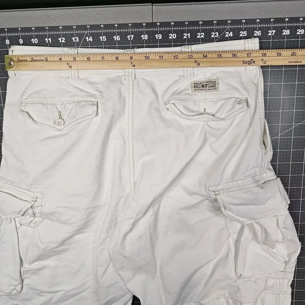Polo Ralph Lauren Cargo Shorts 36x10 White Utility Streetwear Y2K Loose Wideleg